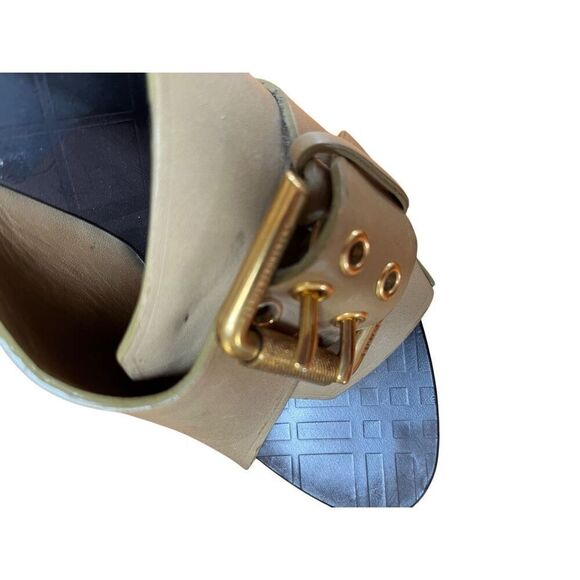 Burberry Olive Green Leather Gold Buckle Platform Stiletto Heels EU 39 US 8 - Picture 12 of 15